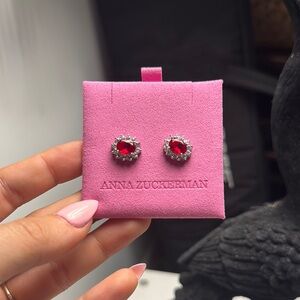 Anna Zuckerman Red and Silver Stud Earrings